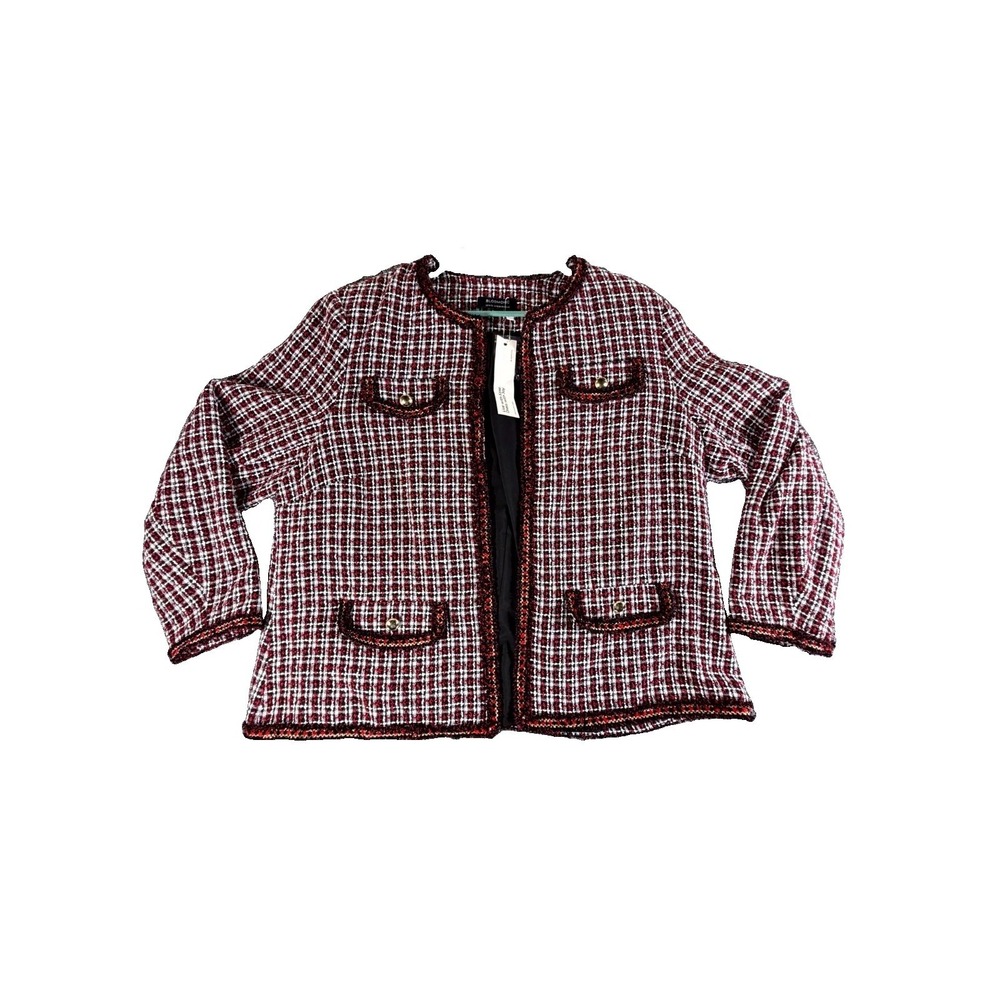 Bloomchic Jacket Womens 14-16 Multi Plaid Tweed Textured Open Front Business